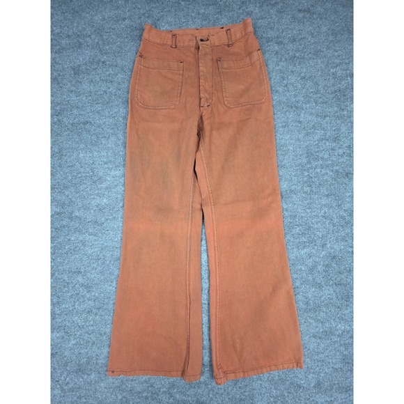 Vintage Military Trousers Adult 25 x 29 Orange Pockets Button Faded Stained ***
